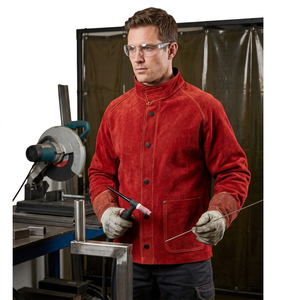 Veste anti-chaleur en polyester rouge, col montant, fermeture à boutons, résistance à la chaleur 200°C-500°C, protection de niveau C pour atelier d'usine - Product Image 3