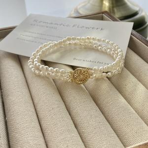 2025 Handmade White Three-Layer Rice Pearl Bracelet 3-4MM Freshwater <b>Beaded</b> <b>Necklace</b> for Women Clean 18CM Handcircumference - Product Image 1