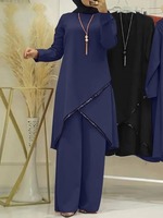Ensemble deux pièces décontracté musulman R-290, haut et pantalon, ensemble abaya simple islamique pour femmes