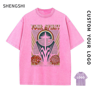 SHENGSHI T-shirt unisexe lavage enzymatique détendu col rond 320g coton doux rétro Gym avec Logo personnalisé achat T-shirt en vrac pour l'équipe - Product Image 1