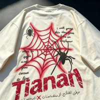 Camiseta de algodón personalizada de gran tamaño con estampado de araña vintage para hombre, estilo urbano, de proveedor líder Tianan, con logotipo de marca
