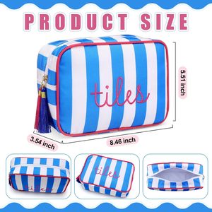 Bolsa de Lona a Rayas Portátil BST para Fichas de Mahjong, Bolsa de Cosméticos, Neceser de Viaje, Bolsa de Almacenamiento Multifuncional para el Hogar con Borlas - Product Image 5