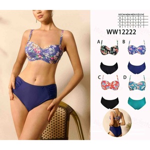 Set bikini HDJ Plus Size con stampa floreale, costume da bagno push-up a vita alta, costume da bagno da donna in 2 pezzi, blu floreale - Product Image 3