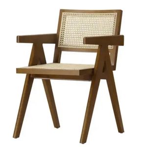 Home Restaurant Hotel Furniture Rattan Seat Woven Wicker Solid Wood Dining <b>Chair</b> for Sale - Product Image 2