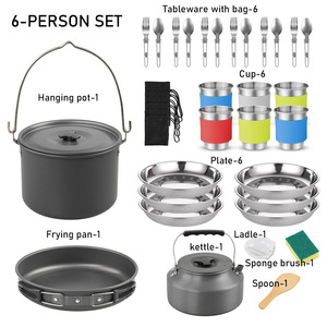 Juego de utensilios de cocina para exteriores de 6L, equipo de camping plegable portátil con olla, hervidor, platos y utensilios para 6 personas, para uso en exteriores. - Product Image 4