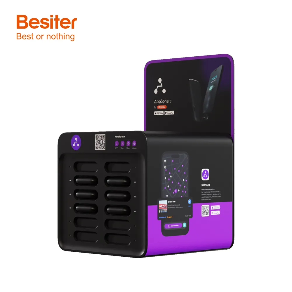 Besiter 12 Portable phone charging kiosks Power bank rental QR scan for public and pubs