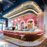 Comptoir de bar lumineux en bois et marbre, design moderne et personnalisé, pour extérieur, maison, restaurant, boutique, table à vin