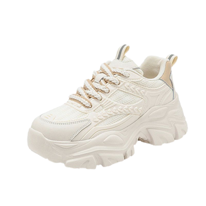 GON22 White Design Autumn Lace-up PU Upper Sports <b>Shoes</b> Height Increasing Thick Sole Versatile Breathable Cushioned Walking - Product Image 1