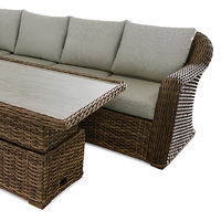 Ensemble de canapé d'angle en rotin brun pour l'extérieur, mobilier de jardin modulaire avec coussins et table, cadre en aluminium durable et imperméable