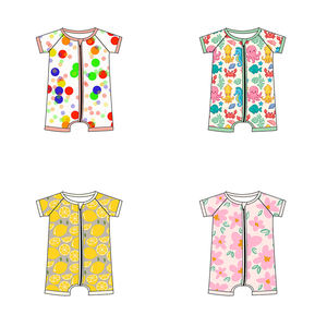 Pijamas Cortos de Bambú al por Mayor RTS, Mameluco de una Pieza para Bebé, Ropa Infantil Personalizada, Mameluco Estampado de Manga Corta - Product Image 1