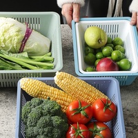 Nestbare afwasbakset, vierkante plastic vergiet, BPA-vrij, voor het wassen van fruit en groenten, keukenkraan organizer, stapelbaar