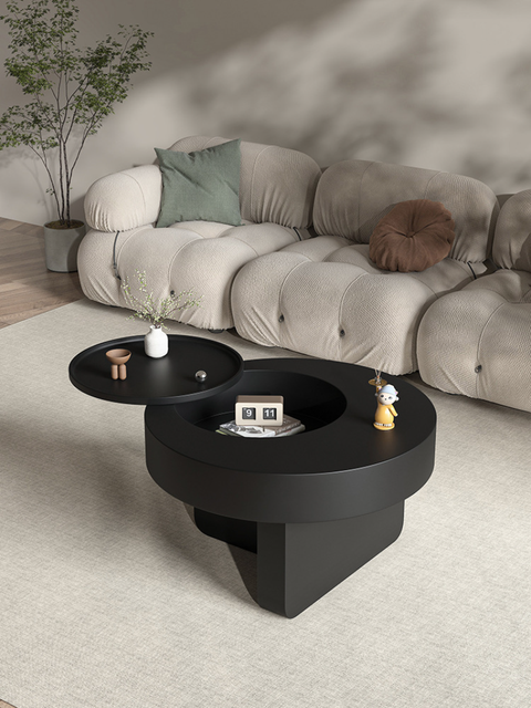 Modern Round Rotating Coffee Table Multifunctional Hidden Storage Center Table Detachable Swivel Side Tray for Apartment
