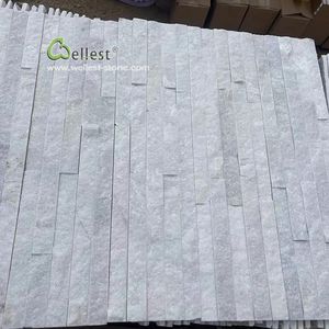 Panneaux empilés blancs modernes - Mosaïque de <span class=keywords><strong>pierre</strong></span> de parement à face fendue pour mur de fond de télévision dans le salon - Product Image 3