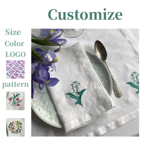 Serviettes en Lin <span class=keywords><strong>Broderie</strong></span> Florale Lavables Écologiques Personnalisées pour <span class=keywords><strong>Table</strong></span>, Mariage et Restaurant, Blanches - Product Image 2