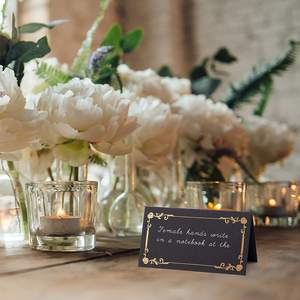 Cartes <span class=keywords><strong>de</strong></span> table pliables personnalisées en feuille d'or, vierges et remplissables, pour banquet, carte <span class=keywords><strong>de</strong></span> siège noire pour mariage et fête - Product Image 6