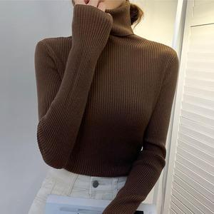 Suéter de punto elástico de manga larga para <span class=keywords><strong>mujer</strong></span>, <span class=keywords><strong>cuello</strong></span> <span class=keywords><strong>alto</strong></span>, ajustado, informal, color liso, para otoño - Product Image 2