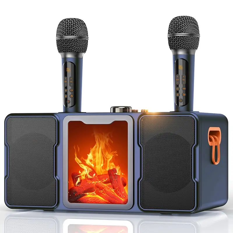 SDRD SP600 Portable Bluetooth speaker Cool flame LED lights with two microphones perfect for outdoor party karaoke speakers