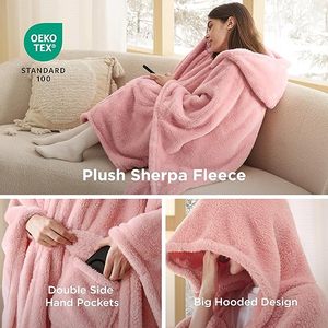 Poncho couverture pour femme, couverture <span class=keywords><strong>polaire</strong></span> à capuche portable pour <span class=keywords><strong>adulte</strong></span>, châle poncho d'hiver comme cadeau pour maman - Product Image 2