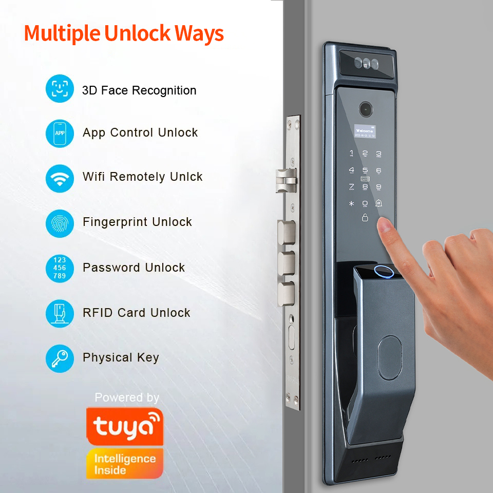 TYSH Tuya Wireless Keyless Digital 3d Face Recognition Automatic Wifi App Aluminum Front Door Entry Lock With Camera Fingerprint · image 5
