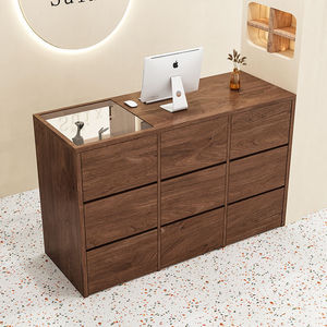 Modern Black Wooden <b>Reception</b> Desk for Salon, Front <b>Counter</b> with Storage Cabinet for Beauty Shop - Product Image 3