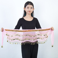 Jh927 En gros, Foulard de danse du ventre pour entraînement, pour performance adulte, orné de strass colorés et d'un imprimé numérique motif pièce de monnaie