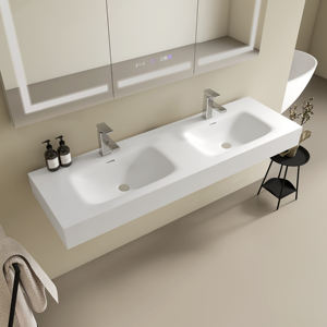 Lavabo Rectangular de Superficie Sólida Blanco Mate Elegante Maydon, Montado en la Pared, con Rebosadero, Ecológico, para Uso en Encimeras de Baño - Product Image 4
