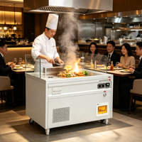 Table de grill teppanyaki de luxe sans fumée avec protection en verre, comptoir Hibachi japonais commercial pour restaurant