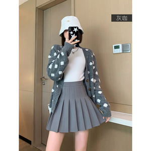 กระโปรงสั้นทรงเอไลน์จับจีบสีเทาสำหรับผู้หญิงใส่ในฤดูร้อนผ้าไหมเอวสูงระบายอากาศได้ดีเอวสูงป้องกันการเปิดรับแสง - Product Image 4