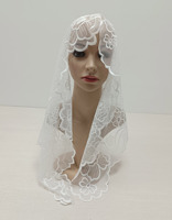 Voile de Mariée Haute Qualité en Dentelle Française Appliquée, Bordures Brodés pour Église Cathédrale, Foulard Mantille Hijab