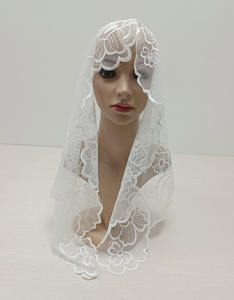 फ्रेंच फीता एपिक एज ब्राइडल घूंघट शादी चर्च कैथेड्रल कढ़ाई सिर स्कार्फ मैटिल्ला हिजाब - Product Image 4