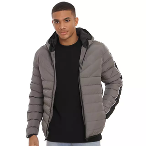 Men's Gray Winter Puffer <b>Jacket</b> Slim Fit <b>Zipper</b> Casual Warm Plus Size Waterproof and Washed Techniques - Product Image 1