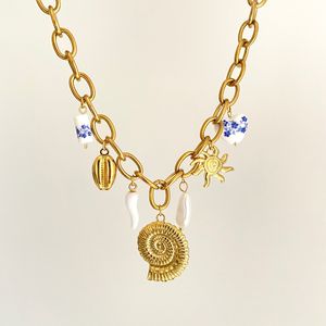 Diseño de moda Día de San Valentín Corazón Shell Cruz Fruta Flor Estrella de mar Diseño Joyería Collar con colgante de acero inoxidable - Product Image 6