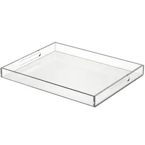 Organizador de bandejas decorativas acrílicas, bandeja de servicio transparente de 12x16 pulgadas con asas para encimera de mesa de centro