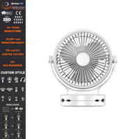 Ventilateur de bureau rechargeable USB à clipser, moteur sans balais, 3 vitesses, fonctionnement silencieux et puissant, batterie 5200 mAh, autonomie 8h+, commande par bouton, pour voiture