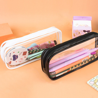 Pochette transparente vierge personnalisable avec fermeture éclair, 20x3.5x8cm, multi-fermetures, durable, pour l'école et le bureau