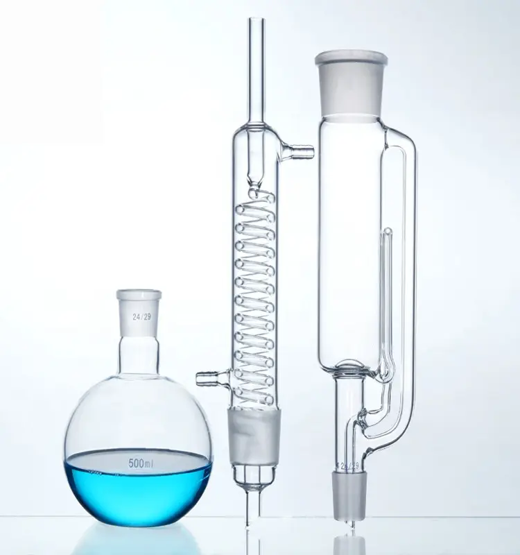 Appareil d'extraction de sohlet en verre, verrerie de laboratoire avec condensateur à bobine
