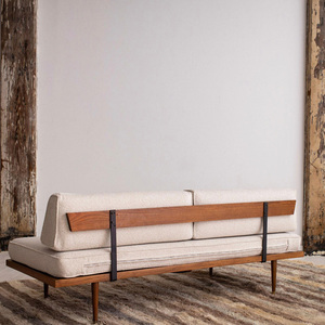 Divano Sezionale in Legno Massello Giapponese Stile Wabi-sabi Design Moderno con Rivestimento in Ciniglia/Pelle e Cuscini per Soggiorno di Villa Piccolo - Product Image 5