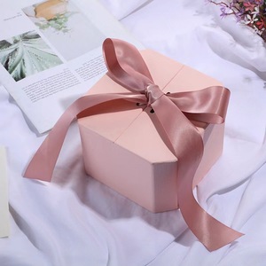 Customized Size Color Printed Logo <b>Pink</b> Elegant Double Door Gift Box <b>Ribbon</b> Closure Valentine Present Packing Paper Box - Product Image 1