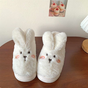 شباشب قطنية نسائية شتوية الأكثر مبيعًا بتصميم أرنب لطيف وعصري، أحذية بكعب عالٍ دافئة للمنزل والداخل، نعال زاباتوس - Product Image 2