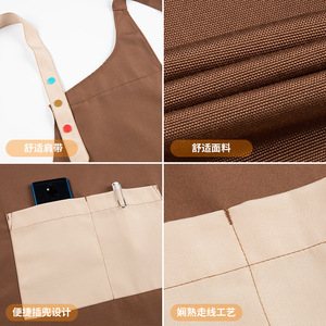 Tablier orange à croix avec poches, vêtements de travail imperméables en polyester pour les employés de salon de thé, de restaurant et de cuisine, uniforme taille unique - Product Image 5