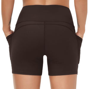Shorts de Yoga para Mujer, Cintura Alta, Ajustados, Transpirables, de Poliéster, Cintura Elástica, 2 Bolsillos Laterales, Control de Abdomen, Color Sólido, para Correr y Hacer Ejercicio - Product Image 3