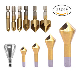 Juego de herramientas de acero de alta velocidad de 11 piezas con vástago hexagonal, máquina biseladora de cinco cuchillas, herramienta de posicionamiento de orificios con bisel de 90 grados, transfronterizo - Product Image 2