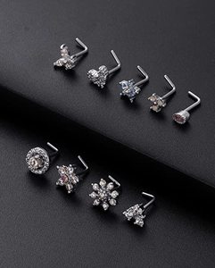 Anillos de Nariz en Forma de L con Flores, Copos de Nieve y Mariposas de Acero Inoxidable con Circonitas, Joyería para Piercing de Nariz para Mujer - Product Image 3