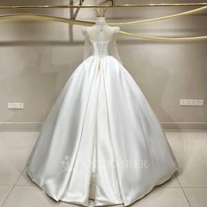 JFH98 Vestido de Novia Clásico Moderno de Satén con Cuello Alto, Lentejuelas, Cola de Capilla, Encaje, Flores de Cristal y Apliques para Boda - Product Image 2