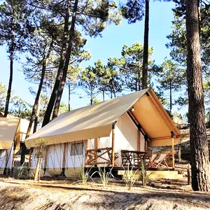 Çift açık glaglasu geçirmez tuval branda lüks ahşap kutup safari vahşi otel çadırları için plaj eko tatil Tented Lodge