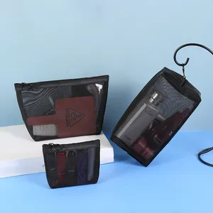 Commercio all'ingrosso della fabbrica 3 pezzi trasparente nero borsa cosmetica Multi-funzionale da viaggio borsa portatile da toilette