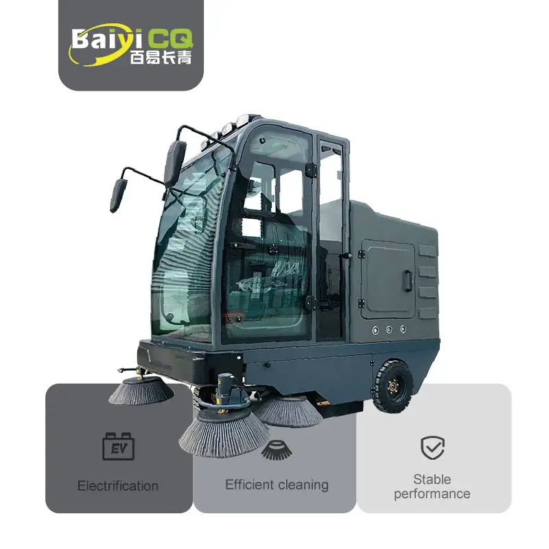 Máquina varredora industrial automática Baiyi-S20 com bateria compacta, varredora elétrica de chão a vácuo, ideal para uso em estradas e ruas