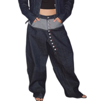 Vente en gros OEM ODM Personnalisé Jean ample pour homme en denim bleu foncé, patchwork, color block, à plusieurs boutons, coupe large