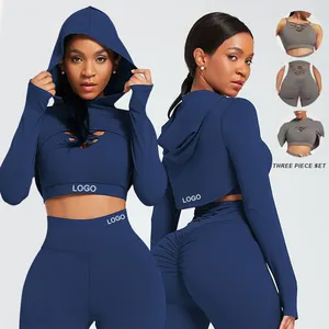 Deportivo Mujer Custom Logo Ropa Hot Solid Color Fashion Activewear Clothing Sexy Yoga Sport Top Gym Wear Workout Women Yoga Set