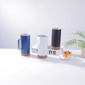 Vaso recto de acero inoxidable Yongkang 304, aislado con base de corcho, taza de viaje para uso en exteriores. - Product Image 1